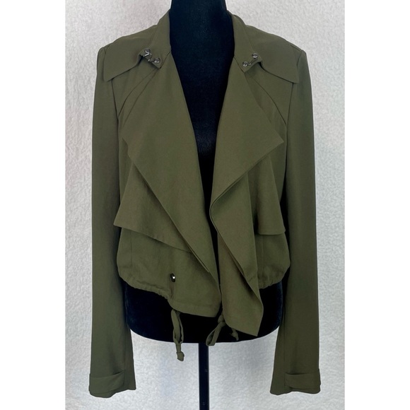 HAUTE HIPPIE • Olive Green Cropped Drawstring Trench Jacket, S - Picture 11 of 16
